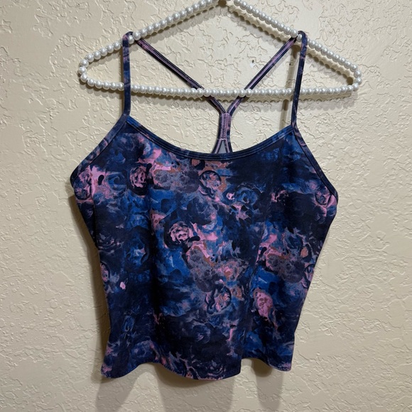 Lululemon Power Y Tank CROP Luon Moody Mirage Bark Berry Deep Navy Size 10 - Picture 1 of 7